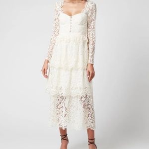 Self Portrait Women's Fine Corded Lace Tiered Midi Dress - Ivory